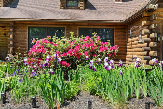 324 Pleasant Pond Rd, Turner, ME 04282 - exterior view of log siding and a shingled roof