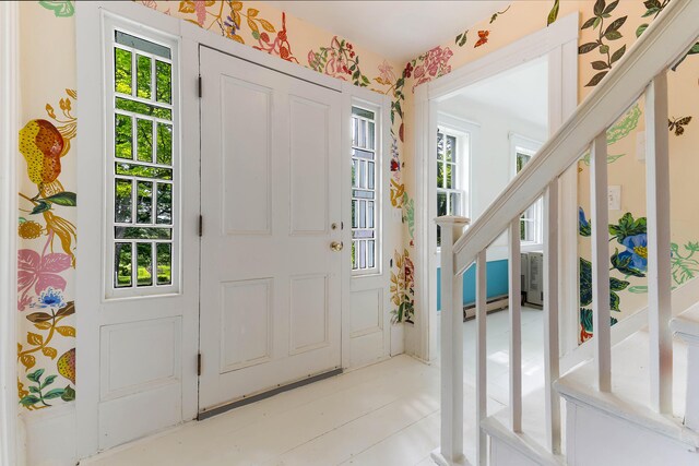 419 River Rd, Newcastle, ME 04553 - entryway with stairway and baseboard heating