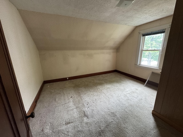 95 Eastern Ave, Augusta, ME 04330 - additional living space featuring vaulted ceiling, carpet flooring, baseboards, and a textured ceiling