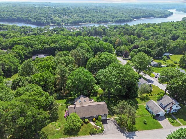 24 High St, Hallowell, ME 04347 - aerial overview of property's location featuring a forest and a nearby body of water