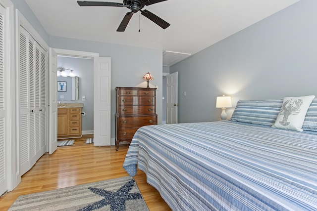 65 Pine Point Rd Unit 7, Scarborough, ME 04074 - bedroom featuring attic access, light wood-style flooring, a closet, and ceiling fan