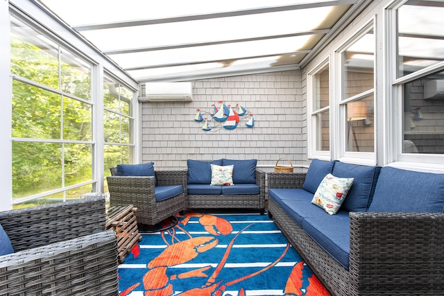 65 Pine Point Rd Unit 7, Scarborough, ME 04074 - sunroom featuring a wall unit AC and an outdoor hangout area