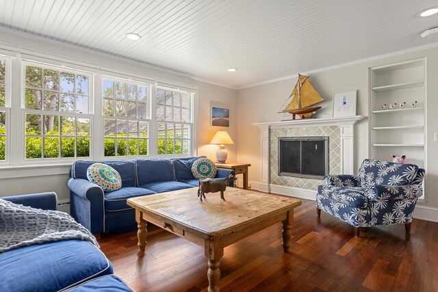8 Broad Cove Rd, Cape Elizabeth, ME 04107 - living room featuring healthy amount of natural light, wood-type flooring, ornamental molding, and recessed lighting