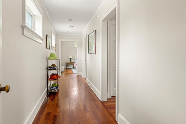 8 Broad Cove Rd, Cape Elizabeth, ME 04107 - hallway featuring dark wood-style flooring and ornamental molding