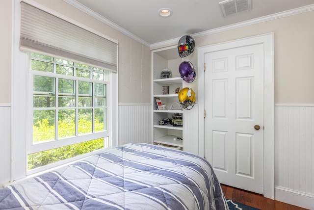 8 Broad Cove Rd, Cape Elizabeth, ME 04107 - bedroom with ornamental molding, wainscoting, dark wood-style floors, and recessed lighting