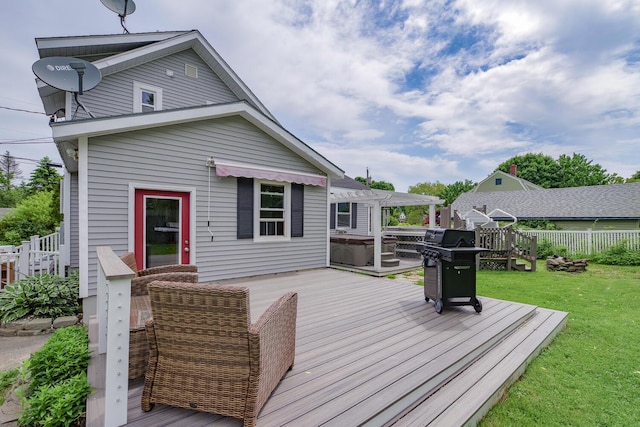 16 Lawn Ave, Rockland, ME 04841 - wooden terrace featuring a hot tub and area for grilling