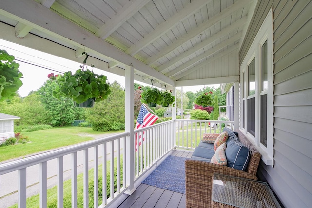 16 Lawn Ave, Rockland, ME 04841 - wooden porch featuring a yard
