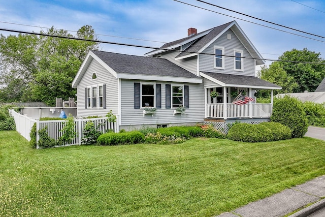 16 Lawn Ave, Rockland, ME 04841 - view of front facade featuring a porch, roof with shingles, and a chimney