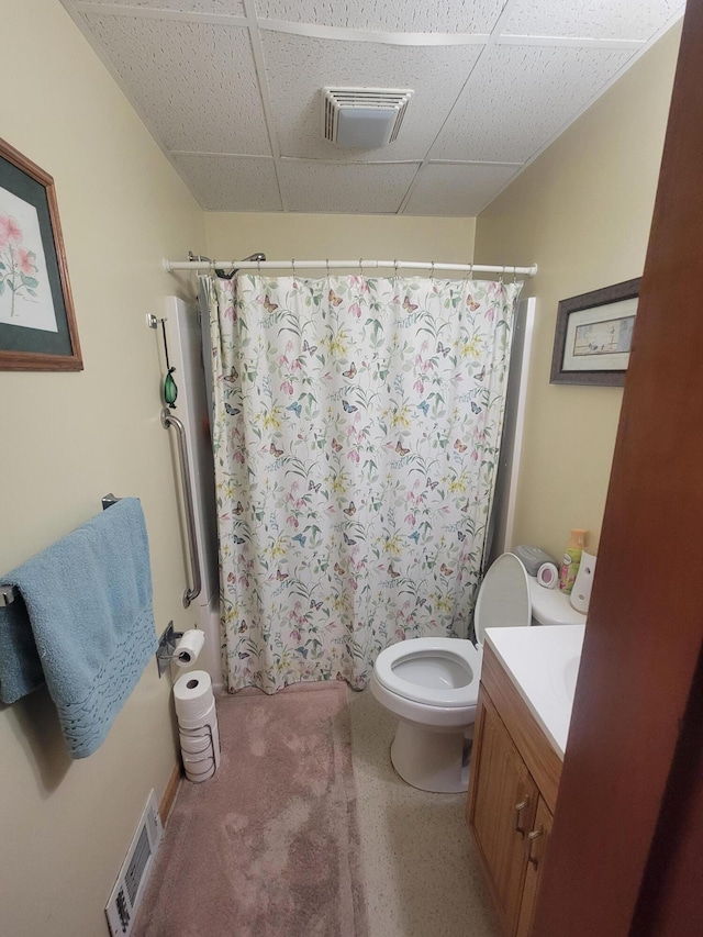 185 Elm St, Brewer, ME 04412 - bathroom featuring vanity, curtained shower, and a paneled ceiling