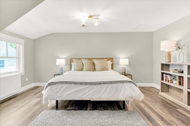 48 Ocean St, Belfast, ME 04915 - bedroom with wood finished floors, vaulted ceiling, and radiator