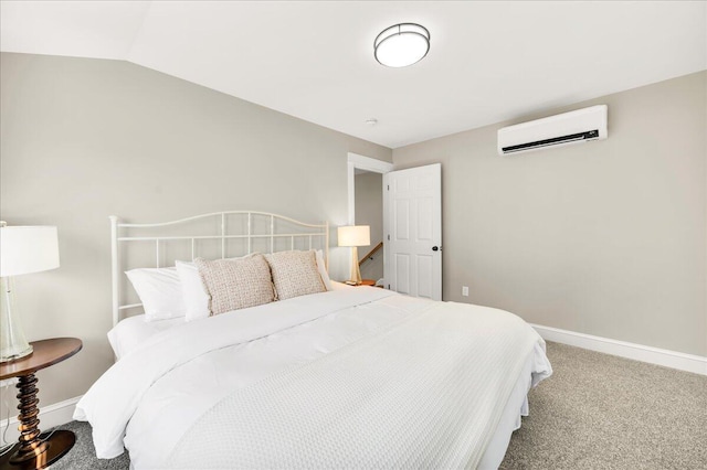 48 Ocean St, Belfast, ME 04915 - bedroom featuring a wall mounted air conditioner, carpet, and vaulted ceiling