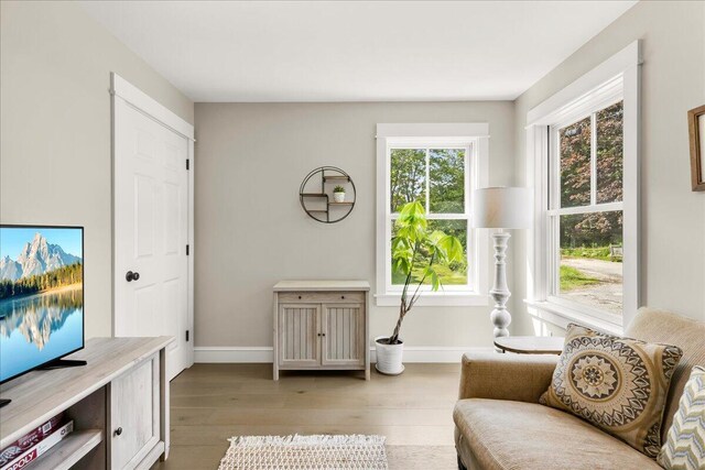 48 Ocean St, Belfast, ME 04915 - living area featuring baseboards and light wood-type flooring