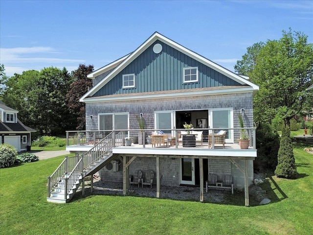 48 Ocean St, Belfast, ME 04915 - rear view of property with a yard, stairway, board and batten siding, and a deck