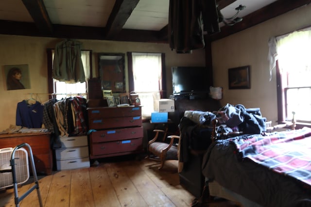 95 Wiley Rd, Greene, ME 04236 - bedroom featuring beamed ceiling and wood-type flooring
