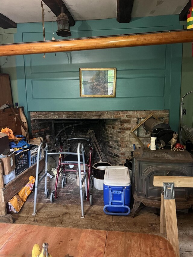 95 Wiley Rd, Greene, ME 04236 - detailed view of a wood stove and wood finished floors