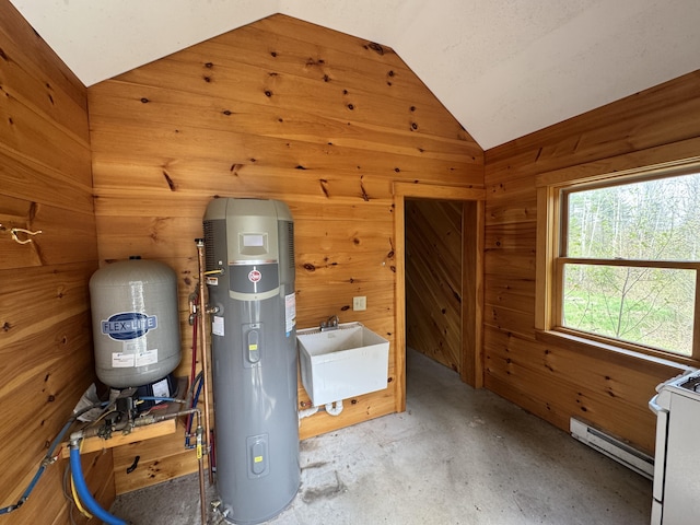 47 Witham Ln, Augusta, ME 04330 - utility room featuring a baseboard radiator, electric water heater, and a sink