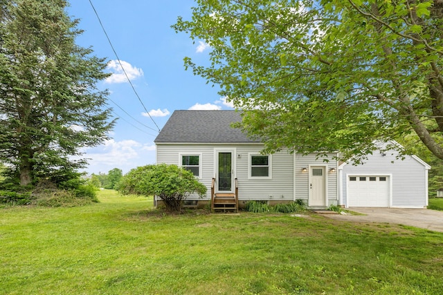 156 Lebanon Rd, North Berwick, ME 03906 - view of front of home featuring entry steps, a front yard, concrete driveway, a garage, and a shingled roof
