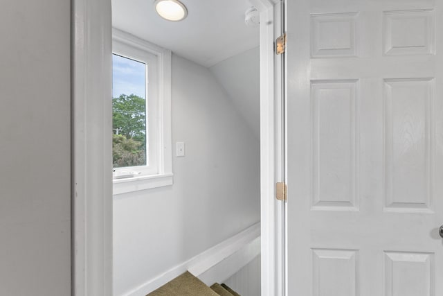 156 Lebanon Rd, North Berwick, ME 03906 - bathroom featuring lofted ceiling and baseboards