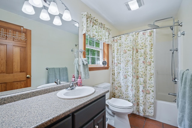 76 Bunny St, Augusta, ME 04330 - full bath featuring vanity, shower / bathtub combination with curtain, toilet, and tile patterned flooring