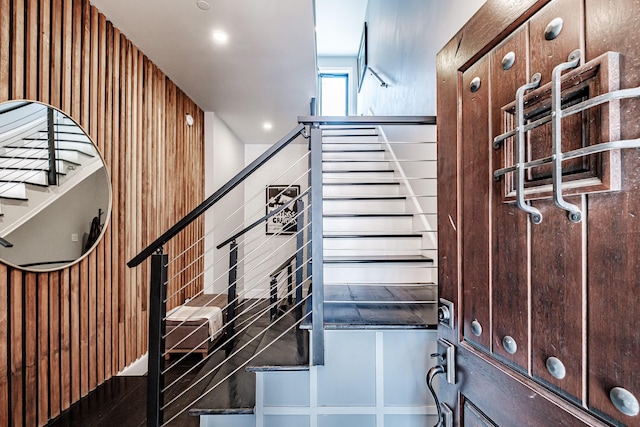 156 Oxford St, Portland, ME 04101 - staircase with wooden walls