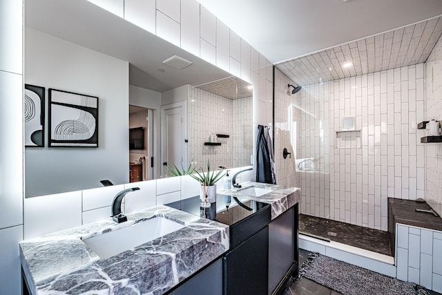 156 Oxford St, Portland, ME 04101 - bathroom with double vanity and a walk in shower