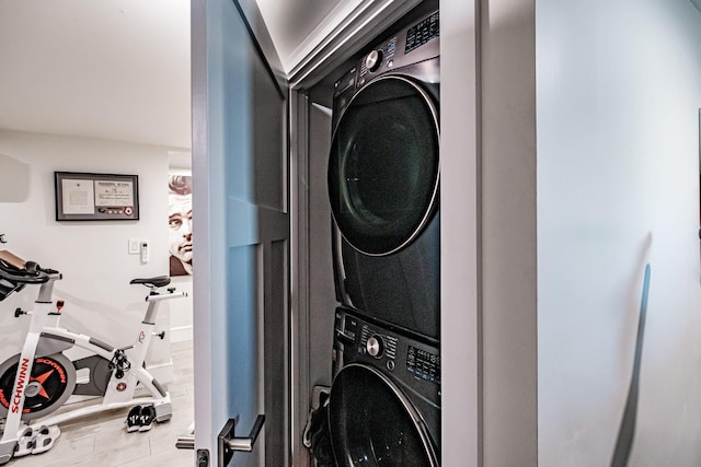 156 Oxford St, Portland, ME 04101 - laundry area with stacked washer / dryer