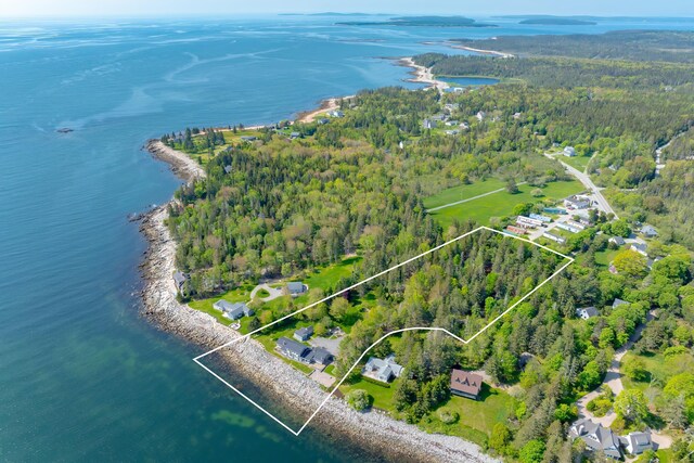 463 Seawall Rd, Southwest Harbor, ME 04679 - aerial overview of property's location featuring a nearby body of water and property boundaries highlighted