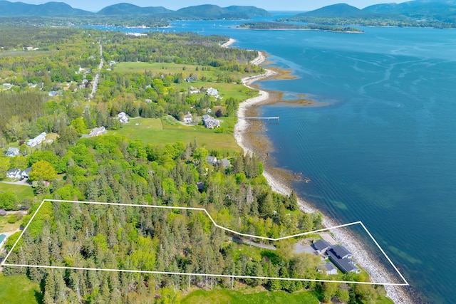 463 Seawall Rd, Southwest Harbor, ME 04679 - aerial view of property's location featuring a water and mountain view and property parcel outlined