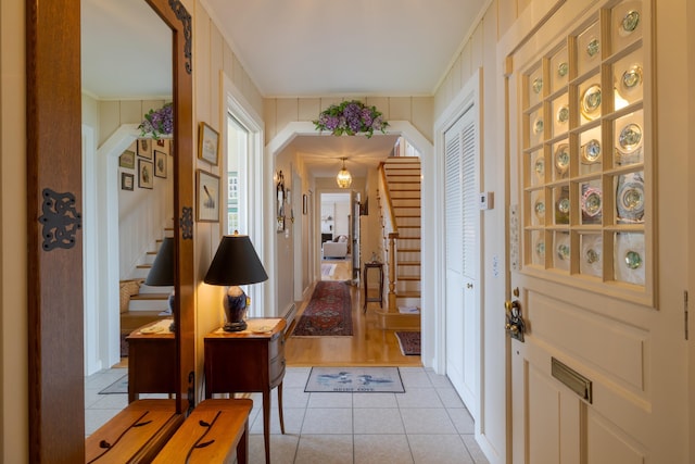 463 Seawall Rd, Southwest Harbor, ME 04679 - entryway with stairs and light tile patterned flooring