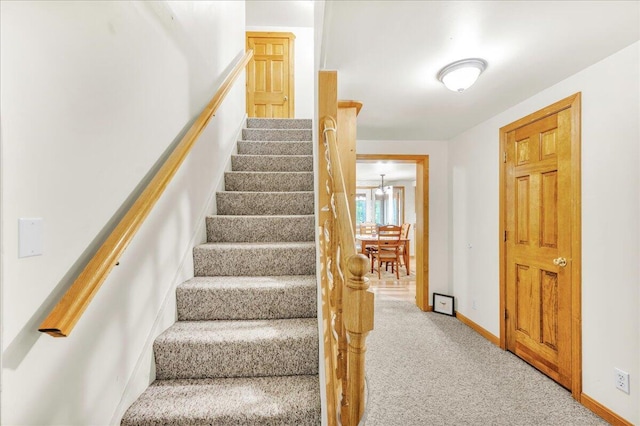 21 Heritage Ln, Orland, ME 04472 - staircase with carpet flooring and baseboards