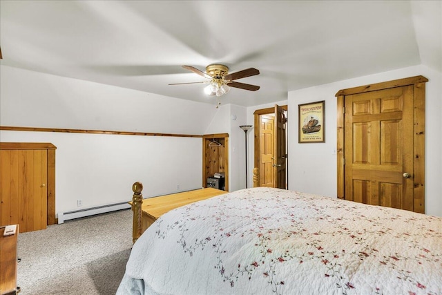 21 Heritage Ln, Orland, ME 04472 - carpeted bedroom with a baseboard radiator and a ceiling fan