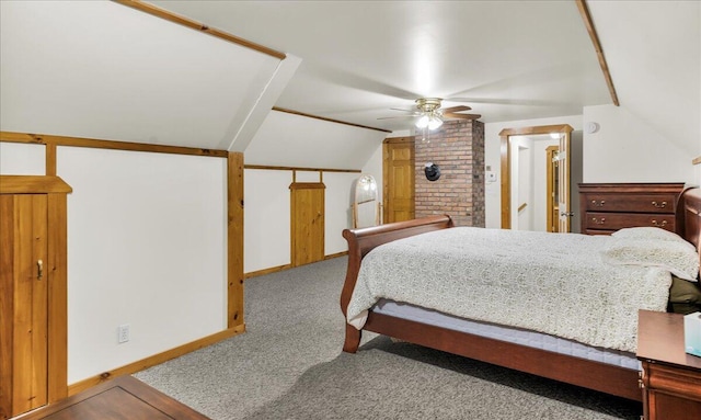 21 Heritage Ln, Orland, ME 04472 - carpeted bedroom featuring lofted ceiling and a ceiling fan