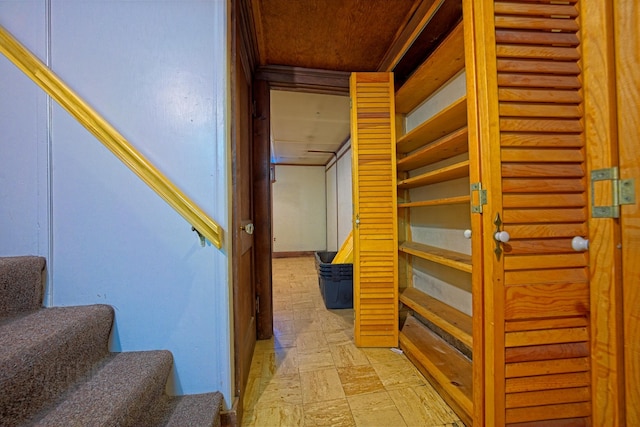 42 Sylvan Rd, South Portland, ME 04106 - hall with stairway and light stone finish flooring