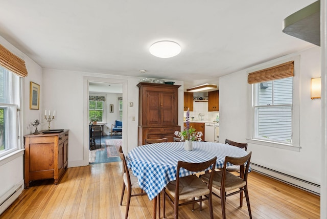 168 S Rd, Chebeague Island, ME 04017 - dining space featuring a baseboard radiator and light wood-style floors