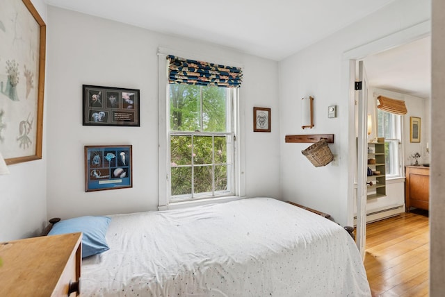 168 S Rd, Chebeague Island, ME 04017 - bedroom featuring a baseboard radiator, multiple windows, and light wood-style floors