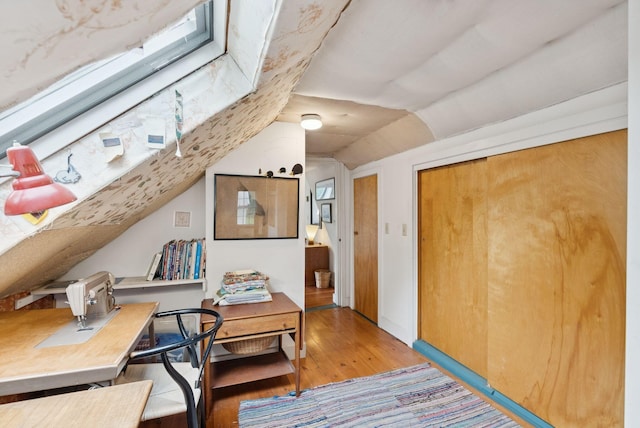 168 S Rd, Chebeague Island, ME 04017 - home office with wood-type flooring and lofted ceiling