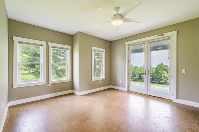60 Cobb Rd, Belfast, ME 04915 - spare room featuring french doors, baseboards, and ceiling fan