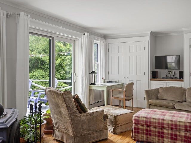 2593 Bristol Rd, Bristol, ME 04554 - living room with crown molding and light wood-style flooring