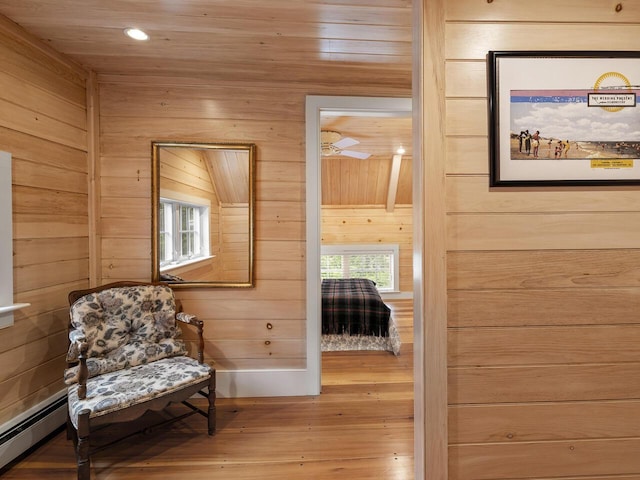 2593 Bristol Rd, Bristol, ME 04554 - sitting room featuring wood walls, wood ceiling, hardwood / wood-style floors, and recessed lighting