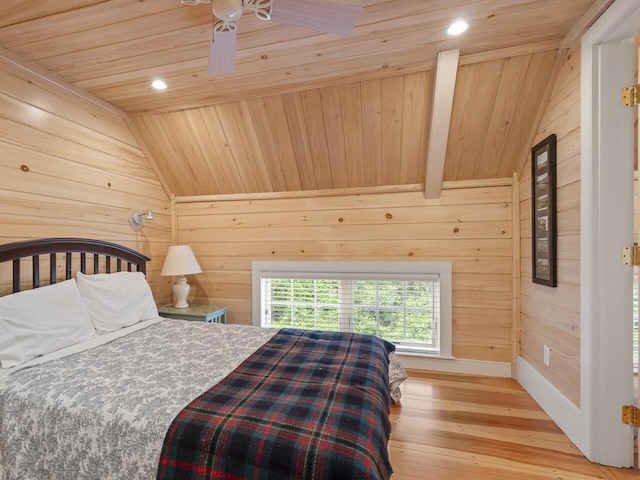 2593 Bristol Rd, Bristol, ME 04554 - bedroom with wood ceiling, wood walls, and hardwood / wood-style flooring