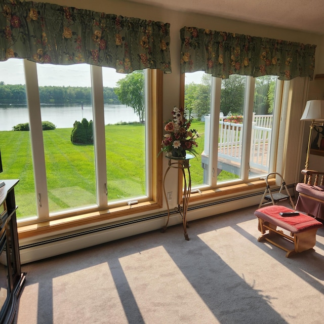 116 Main Rd, Passadumkeag, ME 04475 - sunroom / solarium with a water view, healthy amount of natural light, and baseboard heating