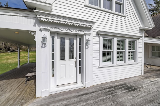 55 Ferry Rd, Swans Island, ME 04685 - entrance to property with a wooden deck