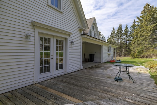 55 Ferry Rd, Swans Island, ME 04685 - wooden terrace with french doors