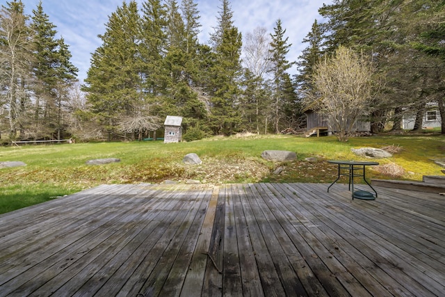 55 Ferry Rd, Swans Island, ME 04685 - wooden terrace featuring a lawn