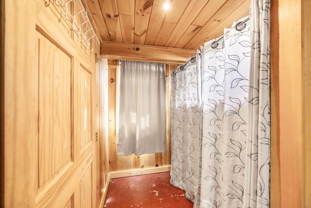 32 Carroll St, Old Town, ME 04468 - bathroom featuring wood ceiling and concrete flooring