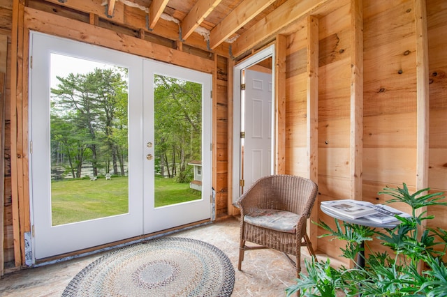 511 Main Rd, Phippsburg, ME 04562 - doorway with french doors and wood walls