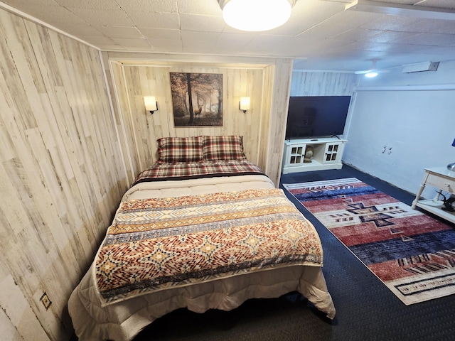 351 Maple St, Bangor, ME 04401 - carpeted bedroom featuring wooden walls