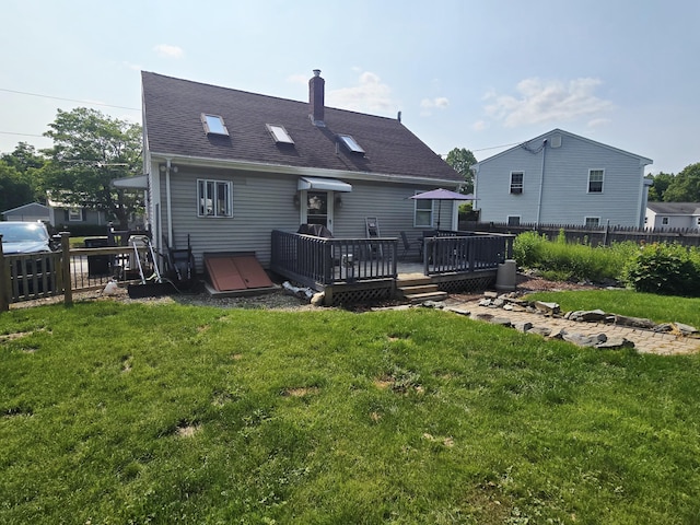 351 Maple St, Bangor, ME 04401 - back of house featuring a wooden deck, a chimney, and a shingled roof