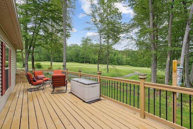 31 Knight Way N, Yarmouth, ME 04097 - deck with view of wooded area, a lawn, and view of golf course