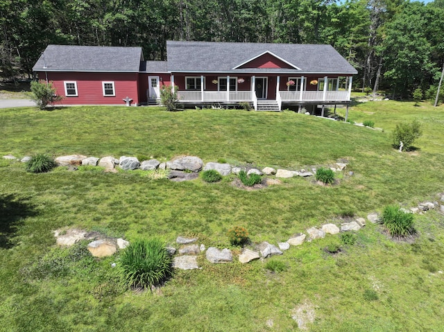 172 Hoxie Hill Rd, Orrington, ME 04474 - ranch-style home featuring a front lawn and a porch